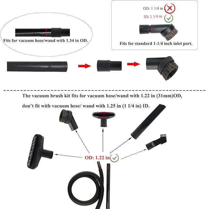 6 Pcs Vacuum Attachments 1 1/4" Vacuum Cleaner Attachments - 1 1/4 inch (32 mm) & 1 3/8 inch (35 mm) Vacuum Hose Adapter, 1 1/4 inch Vacuum Cleaner Accessories Brush Kit
