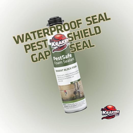 Kraken Bond Expanding Spray Foam Sealant - (1x24oz) Polyurethane Foam Sealant for Gaps & Cracks with, Paintable Foam Filler for Wall Holes, Gun Use | Gun&Cleaner Included - Pestblock -1 Pack