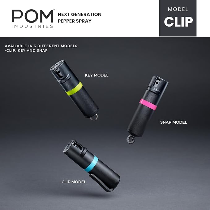 POM Pepper Spray Combo Pack, Keychain & Clip Model, Max Police Strength OC Formula, Quick Key Release, Flip Top Safety, 10 ft Range, 25 Bursts, 0.5 fl oz, Compact Tactical Design for Everyday Carry