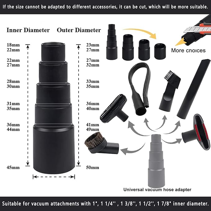 13Pcs Universal Vacuum Attachment Kit 1-1/4" Vacuum Hose Adapter Wet Dry Plastic Vacuum Cleaners Accessories with Extension Wand Horse Hair Brush Flexible Crevice Tool Adapter for Shop Vac Attachment
