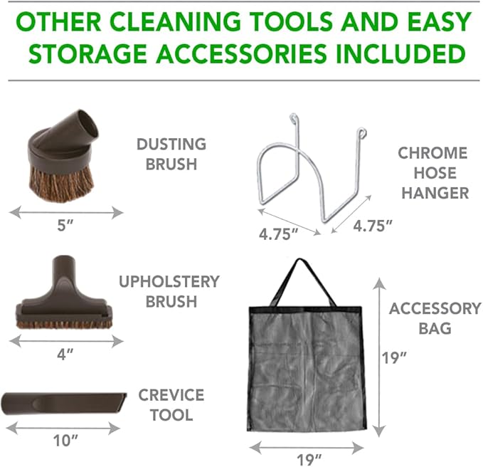 OVO Central Vacuum Deluxe Plus Kit, 50ft ON/Off Low-Voltage Hose, Air Driven Carpet Beater, 12’’ Premium Floor Brush, Cleaning Tools and Easy Storage Accessories