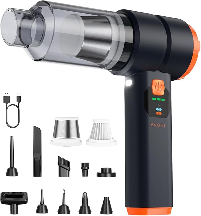 Car Vacuum Portable Cordless, Handheld Vacuum Cordless with 30000PA Suction, 130000RPM, 6800mAh Battery, 10 Nozzles, Rubber Paint Material for Car, Home, Pet Cleaning(Black Orange)