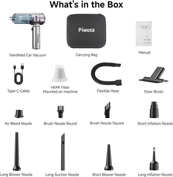 Handheld Vacuum Cordless, Car Vacuum Cleaner with Brushless Motor, Strong Suction Vacuum & Compressed Air Dusters with LED Light, Type C Port, Wireless Mini Portable Hand Vacuum Blower for Home, Pet