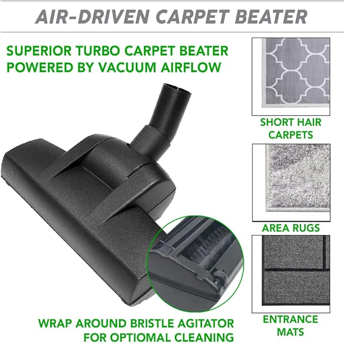 OVO Central Vacuum Deluxe Plus Kit, 40ft ON/Off Low-Voltage Hose, Air Driven Carpet Beater, 12’’ Premium Floor Brush, Cleaning Tools and Easy Storage Accessories