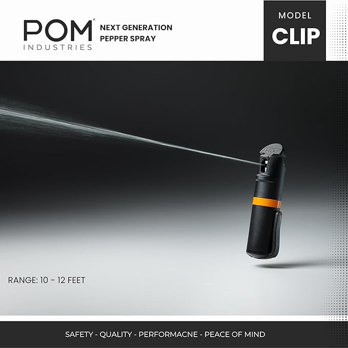 POM Pepper Spray Combo Pack, Keychain & Clip Model, Max Police Strength OC Formula, Quick Key Release, Flip Top Safety, 10 ft Range, 25 Bursts, 0.5 fl oz, Compact Tactical Design for Everyday Carry