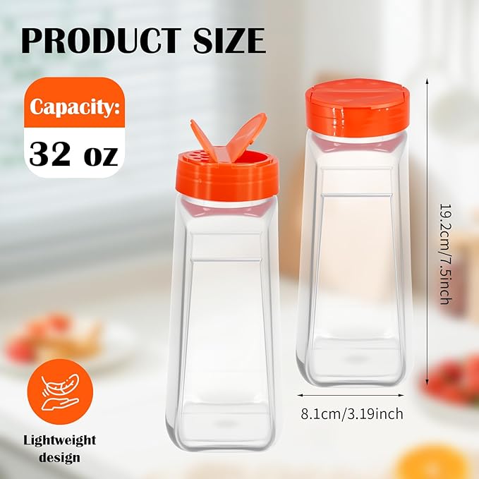 16 Pcs 32 oz Plastic Spice Jars with Black Shaker Cap Large Bottle Empty Powder Storage Containers Reusable Seasoning Shaker for Kitchen Cabinet Salt Herbs Storing