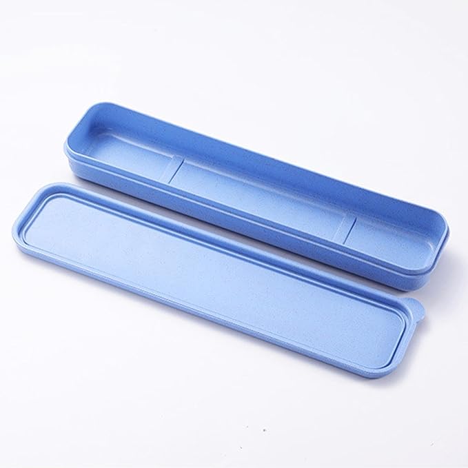 1Pcs Simple Utensil Holder with Lid, Reusable Utensils Wheat Straw Travel Cutlery Box,Portable Flatware Box Travel Tableware Storage Case, Simple Tableware Storage Boxs Case for Cutlery Kit (Blue)