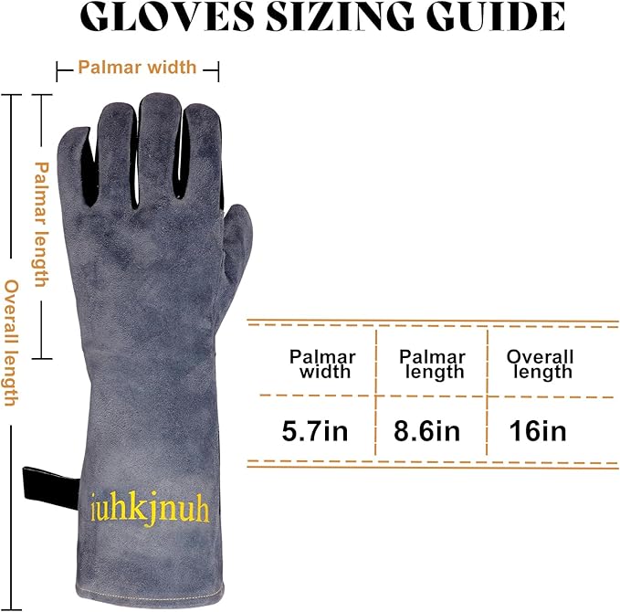 16" Leather Forge Welding Gloves, 932℉ Heat/Fire Resistant, Multi-Use Mitts for TIG/MIG Welding, BBQ, Oven, Baking, Furnace, Beekeeping, Animal Handling & Stove Safety,Ambidextrous