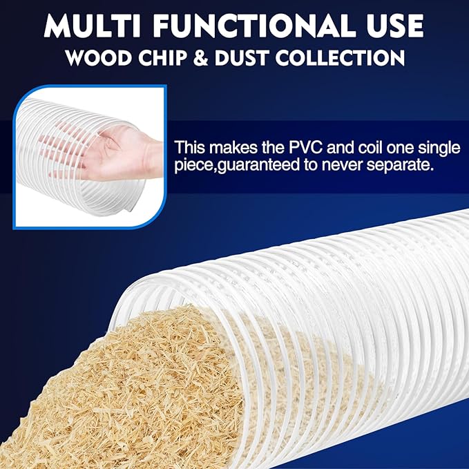 2 1/2" x 20' PVC Dust Collection Hose, Puncture-Resistant, Heavy-Duty Flexible Clear Fume Hose with Carbon Steel Wire Coil for Dust Collection Systems, Woodworking, Workshops