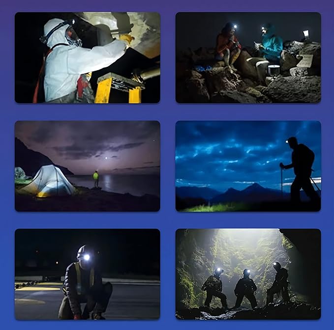 Headlamp, Rechargeable LED Headlamp with Motion Sensor, Up to 1200 lumens and 10 Hours Runtime, 10 Clips and 2 Cases, Waterproof Camping Gear for Hiking, Fishing, Cycling, Repairing