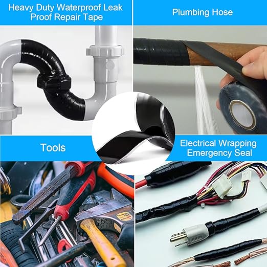 FOURGUN Self Fusing Silicone Tape Black 1" x 16.4FT Heavy Duty Waterproof Leak Proof Repair Tape for Plumbing Hose Pipeline Electrical Wrapping Emergency Seal for Hot/Cold Pipes & Tools