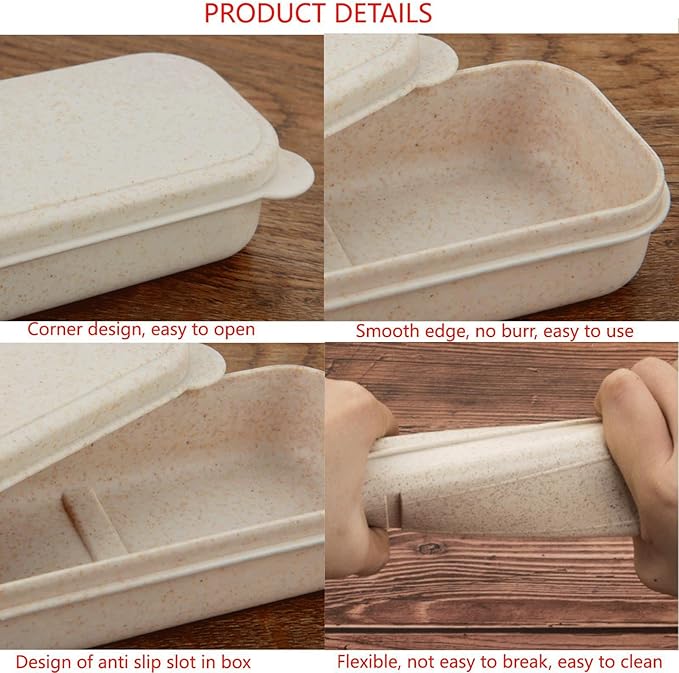 1Pcs Simple Utensil Holder with Lid, Reusable Utensils Wheat Straw Travel Cutlery Box,Portable Flatware Box Travel Tableware Storage Case, Simple Tableware Storage Boxs Case for Cutlery Kit (Beige)