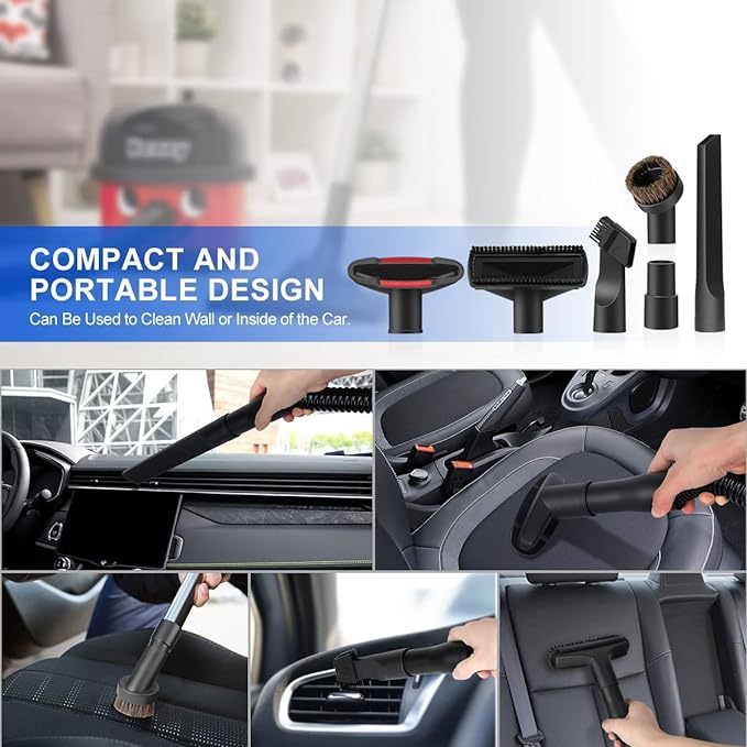 13Pcs Universal Vacuum Attachment Kit 1-1/4" Vacuum Hose Adapter Wet Dry Plastic Vacuum Cleaners Accessories with Extension Wand Horse Hair Brush Flexible Crevice Tool Adapter for Shop Vac Attachment