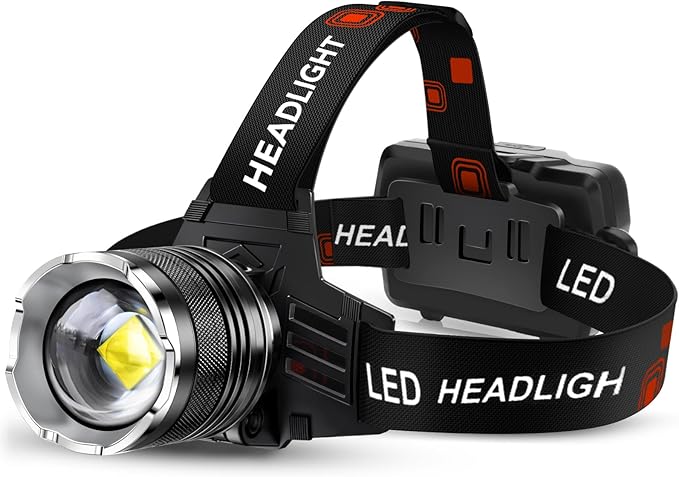 AKNEAR LED Rechargeable Headlamp 4500 High Lumens, 95 Hours Endurance Head Lamp with Zoomable & 12 Modes & IPX7 Waterproof & 125ยฐ Adjustable, Super Bright Head Light for Outdoor, Camping, Hard Hat