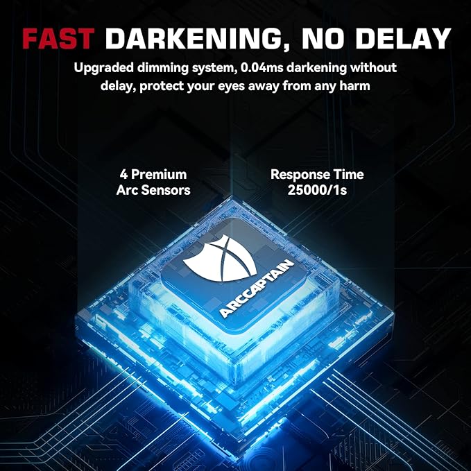 ARCCAPTAIN Large Viewing Screen Welding Helmet, 1/1/1/1 Top Optical Clarity Auto Darkening Welding Hood, 4 Arc Sensor 1/25000s Response Time True Color Weld Hood Helmet HSH-S800 Fly Eagle