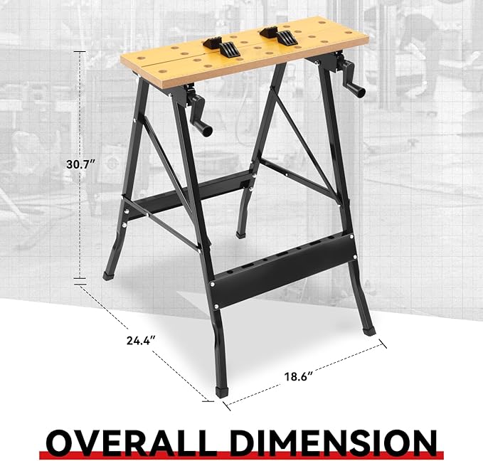 Auto Dynasty Adjustable Folding Workbench with Built-in Ruler & Protractor, Portable Work Table (8"-12"), 220lbs Load Capacity, Multipurpose Vise Workbench for Woodworking, Garage, and DIY