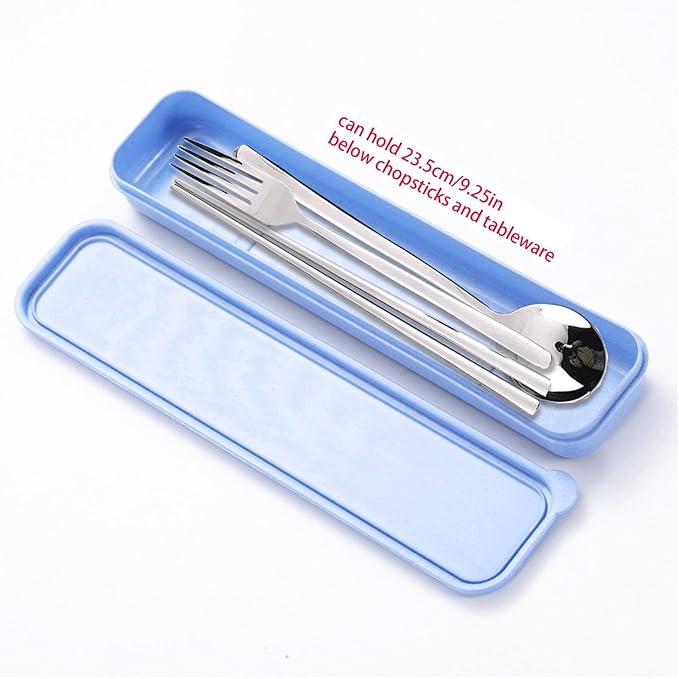1Pcs Simple Utensil Holder with Lid, Reusable Utensils Wheat Straw Travel Cutlery Box,Portable Flatware Box Travel Tableware Storage Case, Simple Tableware Storage Boxs Case for Cutlery Kit (Blue)