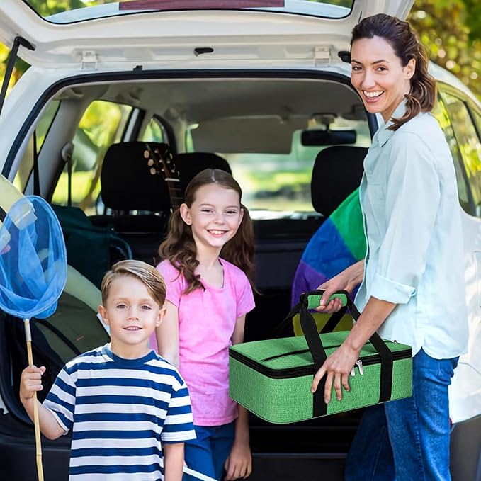 Insulated Casserole Carrier, Portable Casserole Carrier for Hot or Cold Food Lunch Tote Warmer or Cooler Bag, Lasagna Lunch Bag for Potluck Parties- Fits 9" x 13" Baking Dish-Green