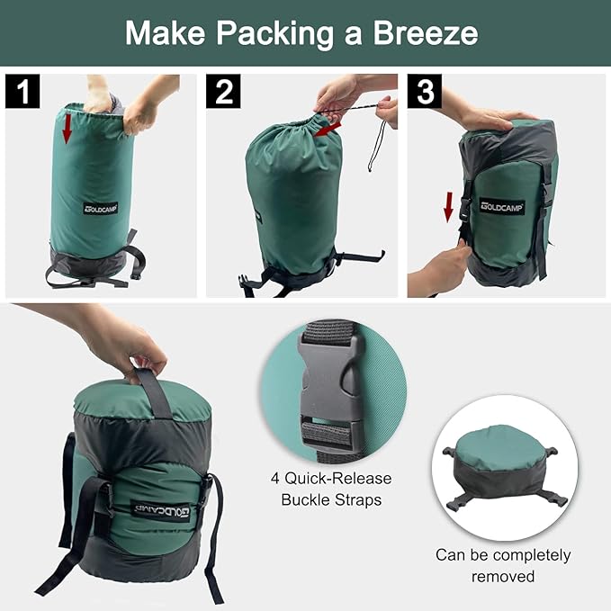 GOLDCAMP Compression Sack, 40% More Storage! 18L/30L/43L/49L/65L Compression Stuff Sack, Waterproof & Ultralight Sleeping Bag Stuff Sack - Space Saving Gear for Camping, Hiking (Green, L)