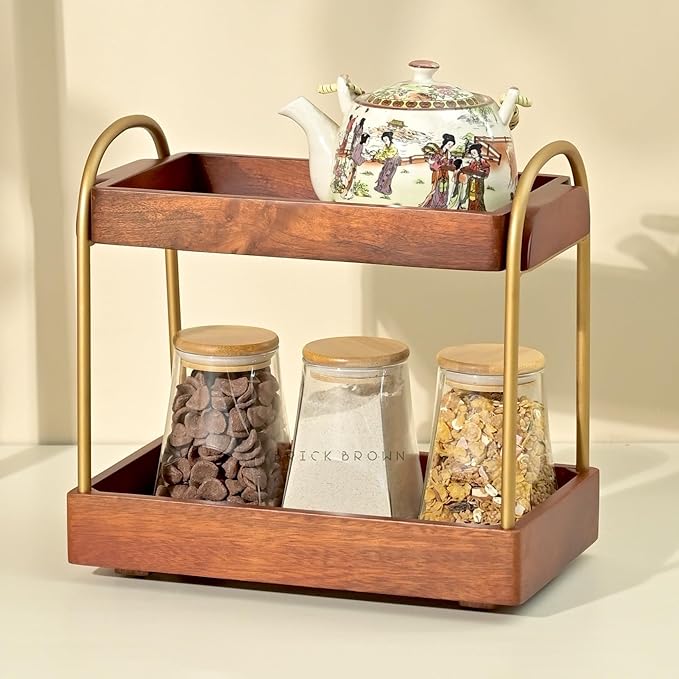 Premium CasaDuo Multipurpose Organizer Rack for Cosmetics Storage | Display Holder | Bathroom Dresser Countertop|Kitchen Organizer in Mahogany Finish (Self Assembly)