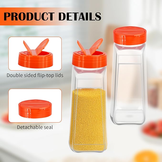 16 Pcs 32 oz Plastic Spice Jars with Black Shaker Cap Large Bottle Empty Powder Storage Containers Reusable Seasoning Shaker for Kitchen Cabinet Salt Herbs Storing