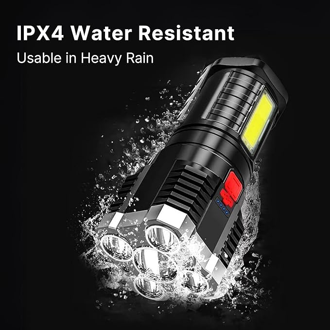 TetraBeam Rechargeable Tactical Flashlight with Advanced COB LED Tech โ USB Rechargeable Flashlights, Water-Resistant Work Light, 3 Light Settings, Emergency Floodlight, Real-Time Power Monitoring
