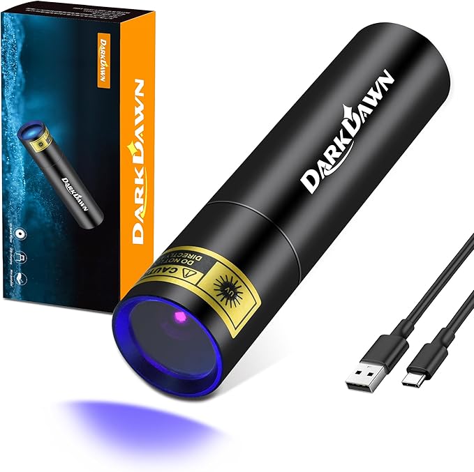 DARKDAWN UV 365nm Black Lights,Mini USB - C Rechargeable Flashlights Portable Woods Lamp, Handheld Portable Blacklight 370nm for Cat Urine Detection, Stains, Uranium Glass, Leak Detection, V4 365 nm