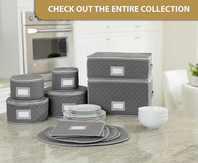Stemware Storage Case - Holds 12 Wine Glasses or Crystal Glassware with Label Holders and Fully Padded Inside - 16" x 13" x 10"H - Gray - Hard Sides and Stackable