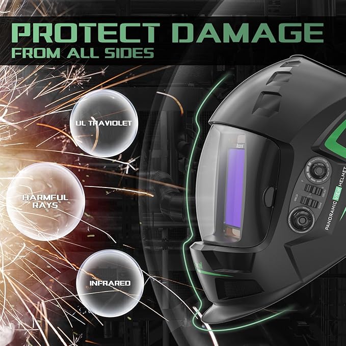 3.94" x 3.66" Large Viewing Hemispherical lense Welding Helmet,1/1/1/1 True Color Auto Darkening Welding Hood Mask,4 Arc Sensor Wide Shade for TIG MIG ARC Plasma Cut,Grinding