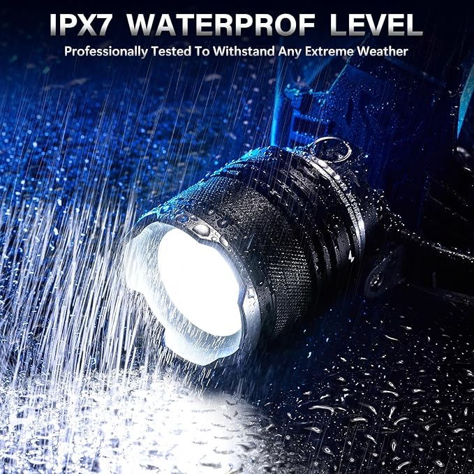 AKNEAR LED Rechargeable Headlamp 4500 High Lumens, 95 Hours Endurance Head Lamp with Zoomable & 12 Modes & IPX7 Waterproof & 125ยฐ Adjustable, Super Bright Head Light for Outdoor, Camping, Hard Hat
