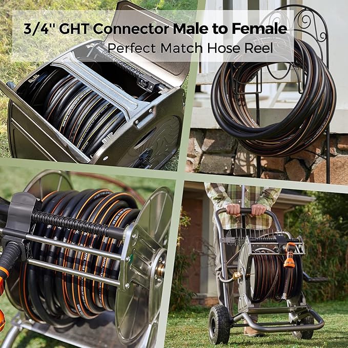 Giraffe Hybrid Garden Hose 5/8" x 75ft, Custom Length, NO Kink, Flexible, Leakproof Hose with Male to Female Fittings, 600 Burst PSI