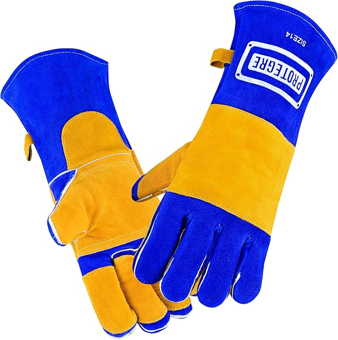 14โ Welding Gloves โ Heavy-Duty Heat & Flame Resistant Cowhide Leather, Kevlar-Stitched, 932โ Protection for MIG, Stick, Forge, Fireplace, BBQ, Wood Stove (๐๐ฅ๐ฎ๐/๐๐๐ฅ๐ฅ๐จ๐ฐ)