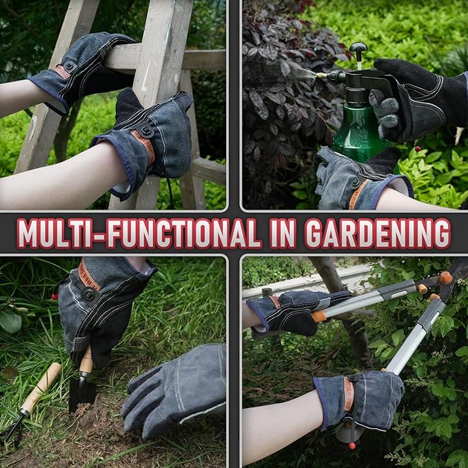 YESWELDER Leather Work Gloves for Men or Women,Suitable for welding | gardening |construction etc. Cowhide leather with cotton lining, wrist closure, grippy and durable.Reinforced palm,Black-gray L