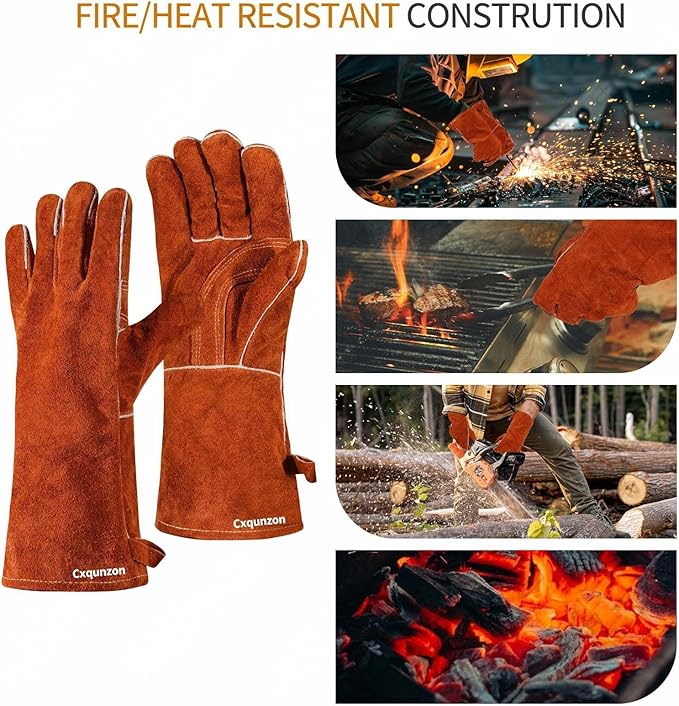 Leather MIG Welding Gloves - Heat Fire Resistant for Welding/Grilling/BBQ(Black/Brown/Blue)