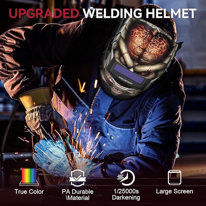 ARCCAPTAIN Auto Darkening Welding Helmet, 1/1/1/1 Top Optical Clarity Welder Helmet, 4 Arc Sensor 1/25000s Response Time True Color,Color06