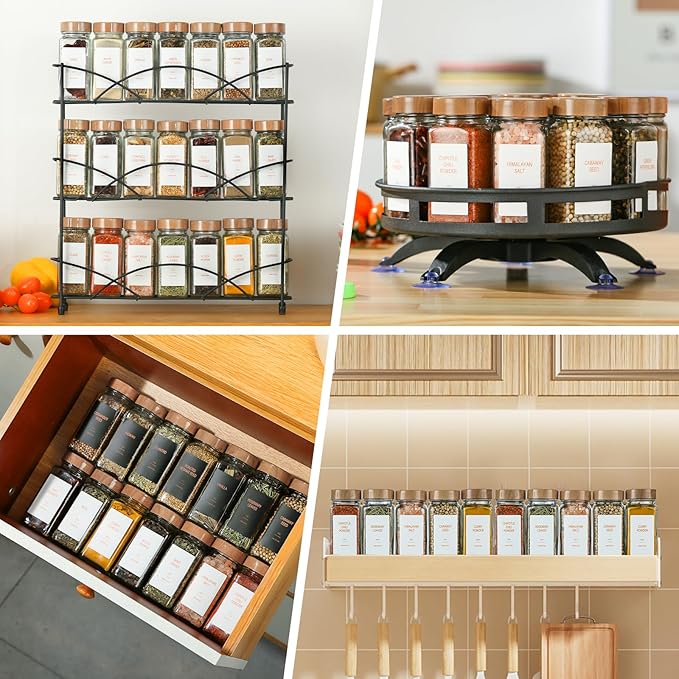 Spice Jars with Label,4oz Seasoning Containers, Glass Spice Bottles with Shaker Lids,Funnel, Chalk Pen (24)