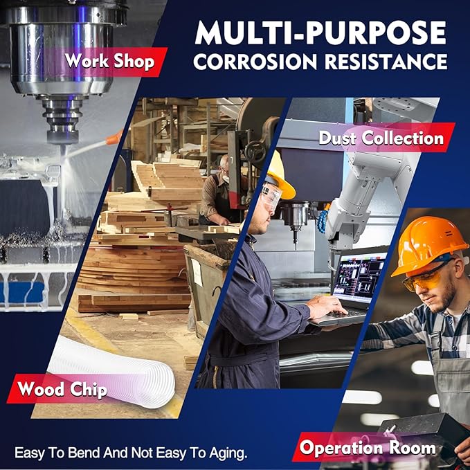 2 1/2" x 20' PVC Dust Collection Hose, Puncture-Resistant, Heavy-Duty Flexible Clear Fume Hose with Carbon Steel Wire Coil for Dust Collection Systems, Woodworking, Workshops