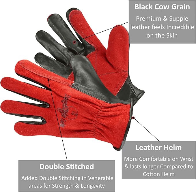 Strongarm Leather TIG Welding Gloves with Reinforced with Elastic Wrist for Construction BBQ Gardening Mechanix Driver