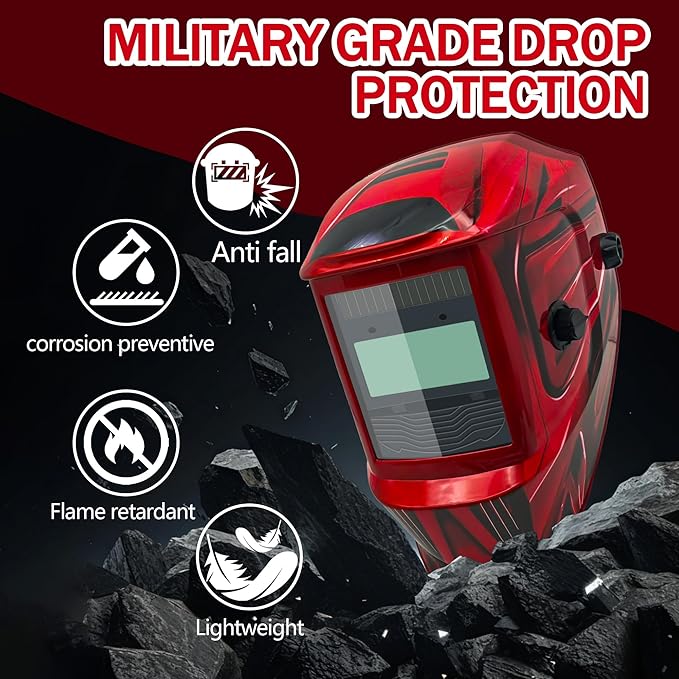 Auto Darkening Welding Helmet with Large Viewing Screen, Solar Powered, Adjustable Shade Range 9-13, Lightweight Welding Mask for TIG MIG ARC Plasma Cutting