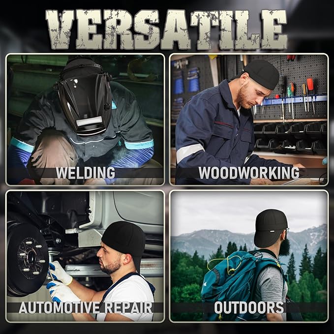 YESWELDER Welding Cap, All Black Style 7-1/4", Heat-Resistant Reversible Durable Protective Welders Cap