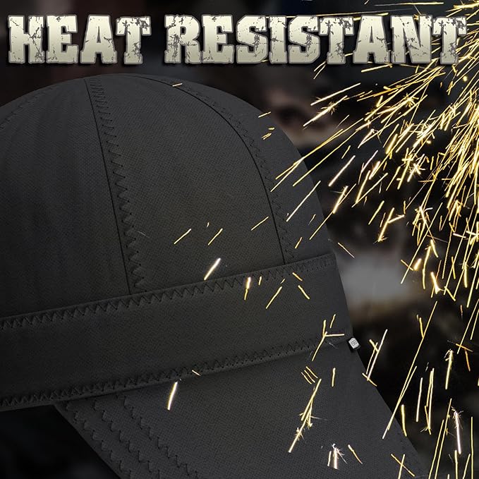 YESWELDER Welding Cap, All Black Style 7-3/4", Heat-Resistant Reversible Durable Protective Welders Cap
