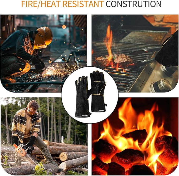 Leather MIG Welding Gloves - Heat Fire Resistant for Welding/Grilling/BBQ(Black/Brown/Blue)