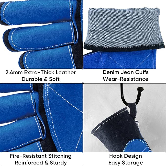 TICONN Welding Gloves, 1000°F Heat-Resistant Fireproof Leather Gloves for Welders, Stick, Forge, Mig, Tig, BBQ, Baking, Oven