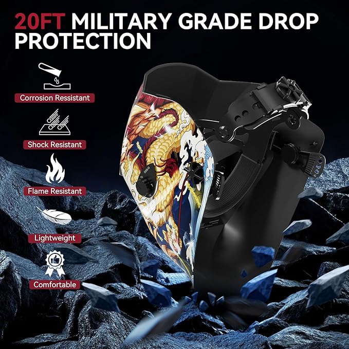 ARCCAPTAIN True Color Welding Helmet, 4 Arc Sensor Auto Darkening Welding Hood, Solar Powered Welding Mask, 1/1/1/1 Top Optical Clarity Welder Helmet, Wide Shade 4/9-13 for TIG MIG ARC, color12