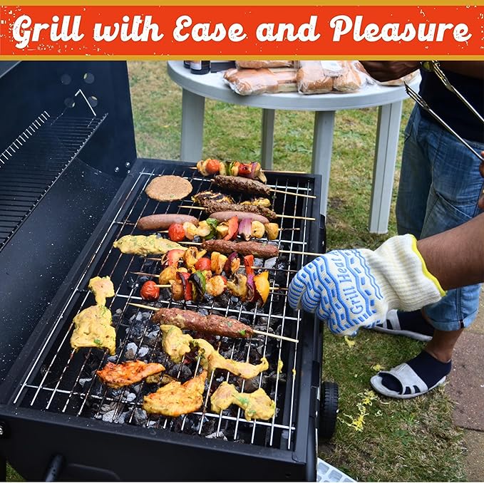 GRILL HEAT AID BBQ Grill Gloves Heat Proof for Grilling โ Fireproof 1472ยฐF Heat-Resistant Grill Mitts for Outdoor Barbecue and Smoker, Campfire, Fire Pit, Oven Glove with Fingers for Baking Pizza