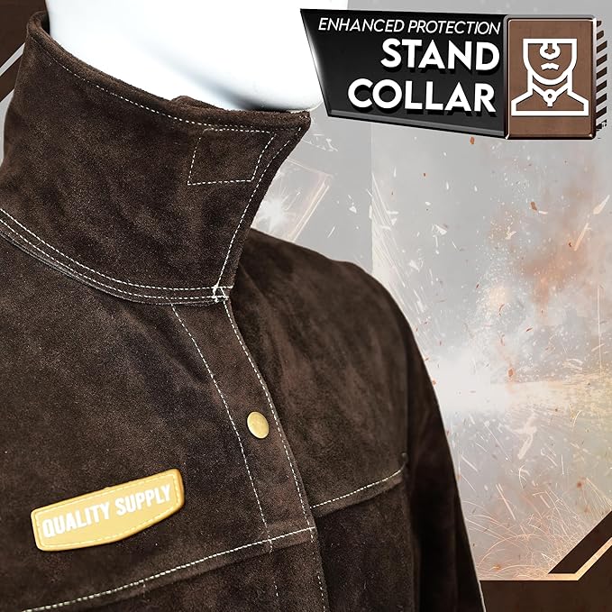 Leather Welding Jacket for Men & Women, Heat & Flame Resistant, Heavy Duty Safety Jacket