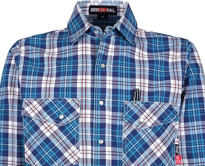 BOCOMAL FR Shirts Flame Resistant 100% C NFPA2112 7.5oz Men's Fire Retardant Welding Shirt