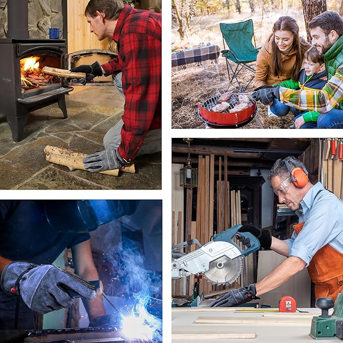 Leather Work Gloves for Men or Women. Small Glove for Gardening, Tig/Mig Welding, Construction, Chainsaw, Farm, Ranch, etc. Cowhide, Cotton Lined, Utility, Firm Grip, Durable. Grey-Black S