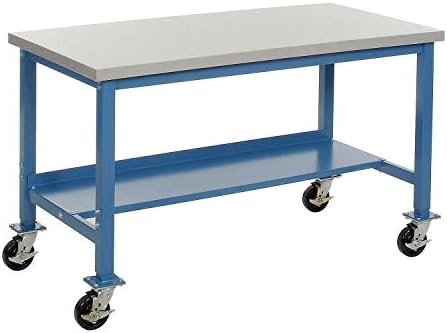 Global Industrial Mobile Lab Workbench, Plastic Laminate Square Edge, 60" W x 30" D, Blue