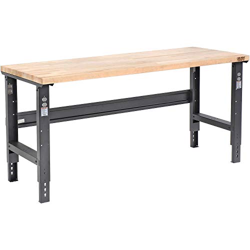 Global Industrial Adjustable Height Workbench C-Channel Leg, Maple Butcher Block Square Edge, 72"W x 30"D, Black